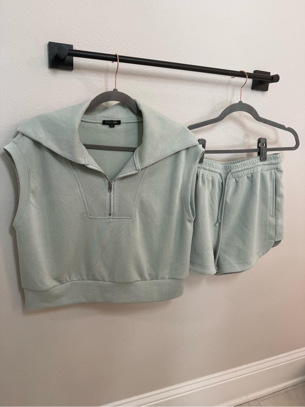 Papermoon — Blake, Sage Capped Sleeve Zip and Drawstring Shorts Set